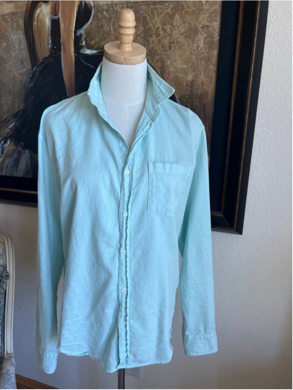 New Frank & Eileen Light Aqua Button Down Denim Shirt S - Picture 2 of 5